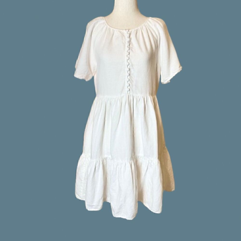 $128 NWOT Madewell Linen Blend Flutter Sleeve Tiered Dress Easy Fit Size XS